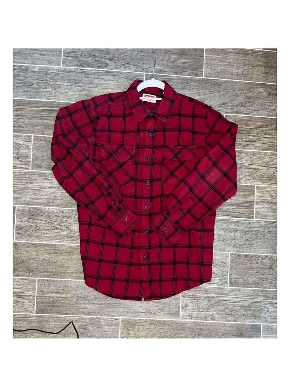 Red Plaid! Wrangler red plaid shirt sz med long sleeve - Picture 3 of 16
